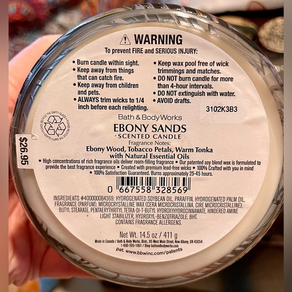 🏝️ EBONY SANDS Retired Bath & Body 3 Wick Candle Tobacco Tonka Woods Cabin - Picture 3 of 6